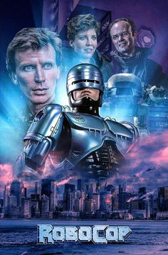 the poster for roboco is shown in front of an image of two men and one woman