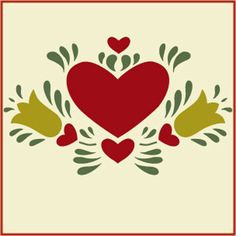 a red heart surrounded by green and yellow leaves on a white background with the words, the artful stencil