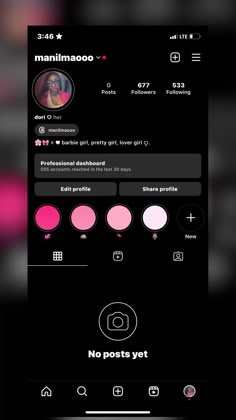 an iphone screen with the text, no posts yet on it and pink circles in the middle