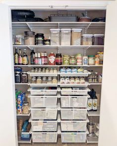 the pantry is stocked with all kinds of food