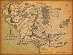 a map of the middle earth with many roads and towns in each direction on it