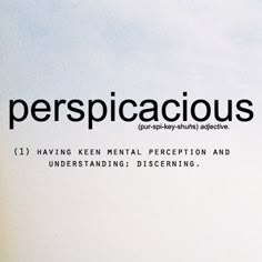 the words perspicaious are written in black on a white background with an airplane flying overhead