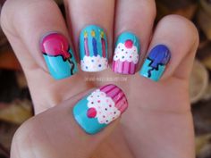 #birthday #birthdaynails #nails #nailart #turquise #balloons #cupcakenails #cupcake 21st Birthday Nails, Bright Red Nail Polish, Birthday Nail Designs, Kids Nail Designs, Bright Red Nails, Awesome Nails, Nails For Kids