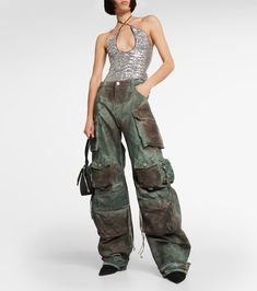 Find THE ATTICO Fern Oversized Denim Cargo Pants on Editorialist. Pockets: five pockets, cargo pockets. Made in Italy. Material: 100% cotton. Designer color name: Stained Green Camouflage. Care instructions: machine wash at 30 degrees. Closure: zipper fly, button fastening. Denim Pants Outfit Women, Denim Pants Outfit, Oversized Pants, Denim Cargo Pants, Denim Cargo, The Attico, Green Cargo Pants, Pants Green, Denim Pants Women