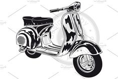 a black and white drawing of a scooter