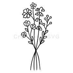 a black and white drawing of some flowers