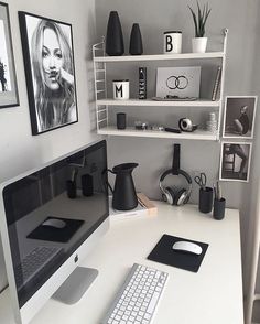 black and white photograph of a home office