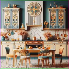 an image of a kitchen setting with furniture and decor on the counter top in color