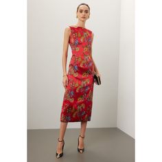 Red floral jacquard (55% Polyester, 30% Acetate, 9% Silk, 6% Nylon). A-line. Sleeveless. Crewneck. Back zipper closure. 55.5" from shoulder to hemline. Made in the Usa. Floral Gown, Rent The Runway, Floral Jacquard, Closet Designs, Fabulous Shoes, Red Floral, Beautiful Dresses, A Line, Crew Neck