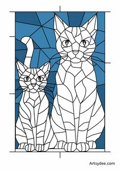 two cats sitting next to each other on a stained glass window