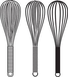 three wire whisks in different shapes and sizes