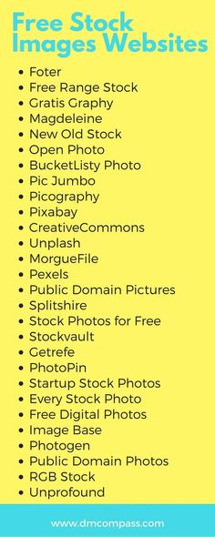 a yellow and blue poster with the words free stock images website list in black font