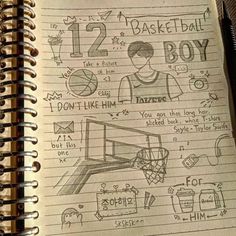 an open notebook with drawings on it and instructions for how to use a basketball hoop