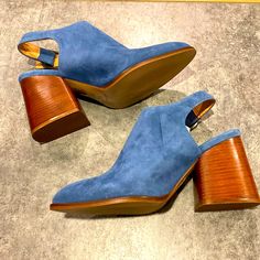 Thick Heel Blue Suede Shoes. Never Worn. Silver Buckle. Silver Slippers, Christian Louboutin Sandals, Sam Edelman Heels, Fringe Heels, Zara Heels, Heeled Mules Sandals, Blue Suede Shoes, Kitten Heel Sandals, Womens Stilettos