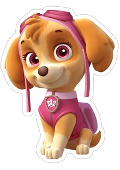 a cartoon dog wearing a pink hat and diaper