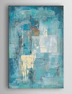 an abstract painting on canvas with blue and white colors, it looks like something from the ocean