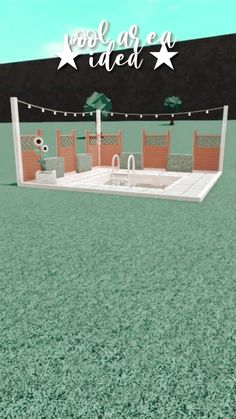 an animated image of a pool with chairs and lights