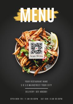 a flyer for a restaurant with a plate of food