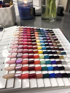 Follow me as I showcase an array of CND Shellac and Shellac Luxe colors I use in the salon! Nail Color Display Ideas, Nail Swatches Display, Nail Sample Display, Nail Color Chart, Cnd Shellac Colors, J Nails, Shellac Colors