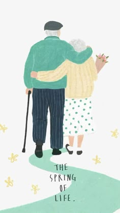 an old man and woman are hugging each other while the text reads, the spring of life