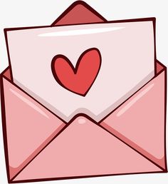 an open pink envelope with a red heart in the center, on a white background