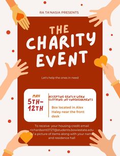 the charity event poster with hands reaching out to each other