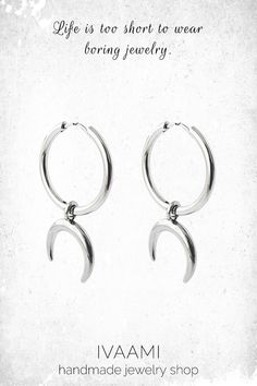 Hoop earrings with crescent moon charm. The earrings can be worn two ways, with or without the half moon charm. All parts of the earrings are stainless steel, which is hypoallergenic and won’t tarnish or discolor over time. #etsy #crescentmoonearrings #doublehornearrings #wiccanearrings #paganearrings #halfmoonearrings #gothearrings #emoearrings #witchearrings #hoopcharmearrings #silverhoopearrings #gothicjewelry #crescentmoonjewelry Wiccan Earrings, Half Moon Earrings, Witch Earrings, Earrings Double, Hoop Charms