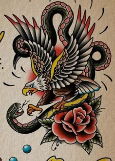 a tattoo design with an eagle and snake on it