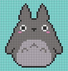 a pixellated image of a totoro in grey and black with pink eyes