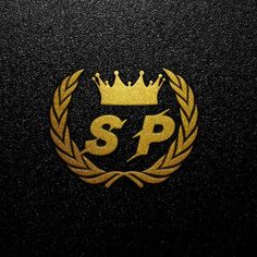 the logo for s p is shown in gold on a black leather textured surface