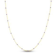 Distinctive lilac enamel links embellish shimmering solid stations around the length of this stunning women's necklace. Fashioned in 14K yellow gold, the 18-inch chain secures in place with a lobster clasp. Women's Necklace, Jared The Galleria Of Jewelry, Station Necklace, Chains Necklace, Lobster Clasp, Womens Necklaces, Lilac, Gold Necklace, Yellow Gold