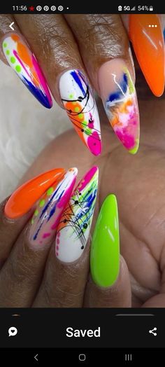 Nail Abstract, Rainbow Nail Art Designs, Rainbow Nail Art, Crazy Nail Art, Retro Nails, Sassy Nails, Vibrant Nails, Dope Nail Designs