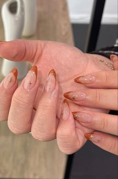 Sparkly Acrylic Nails, Holloween Nails, Fall Tones, Casual Nails, Pretty Gel Nails, Almond Acrylic Nails, Nails Only, Orange Nails