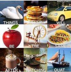 there are many different pictures with words in the same language as food, water, and other things