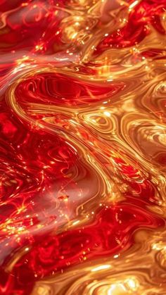 red and gold water ripples in an abstract pattern with light reflections on the surface