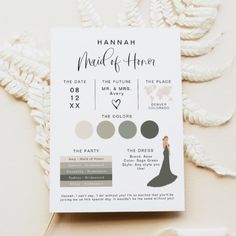 a wedding card with different colors and details