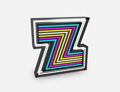 the letter z is made up of multicolored lines and black frame on a white background