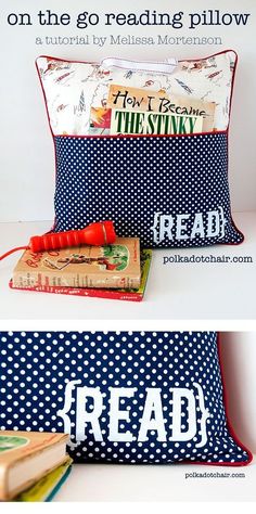 two pillows with the words read on them, one is reading pillow and the other is reading