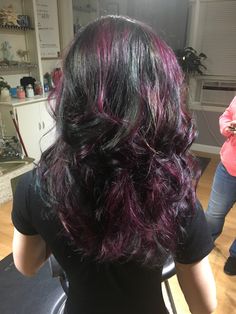 Plum Highlights In Brown Hair, Dark Brown Hair With Purple, Brown Hair With Purple Highlights, Brown Hair With Purple, Very Dark Brown Hair, Hair With Purple Highlights, Hair With Purple, Purple Brown Hair, Purple Hair Highlights