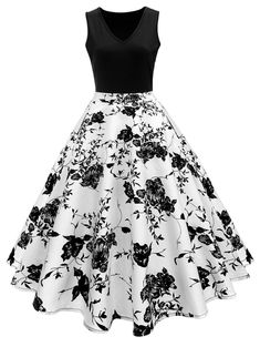 Black 1950s Floral Swing Dress – Retro Stage - Chic Vintage Dresses and Accessories Floral Plus Size Dresses, Vintage Dresses Cheap, Vintage Dresses Online, High Waisted Dress, Robes Vintage, 파티 드레스, Party Kleidung, Plus Size Vintage, High Waist Dress