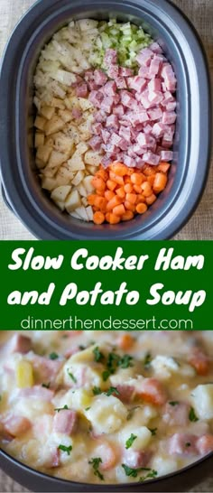 slow cooker ham and potato soup in a bowl