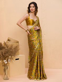 Yellow Satin Saree, Mustard Saree, Saree Golden, Indian Closet, Diwali Dresses, Festive Outfits, Blouse Ideas, Diwali Outfits, Bridesmaid Saree