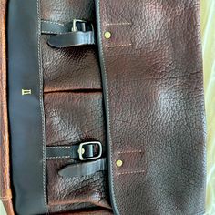 Bison Leather Messenger Bag With Dust Bag And Detachable Shoulder Strap. Never Used! Discontinued! Perfect Condition. Designer Pouch Satchel With Leather Handles, Designer Saddle Bag With Removable Pouch For Travel, Tan Leather Satchel With Leather Handles, Designer Leather Satchel With Leather Handles, Designer Tan Flap Bag For Everyday Use, Business Shoulder Bag With Leather Handles In Tan, Tan Textured Leather Shoulder Bag, Luxury Leather Saddle Bag For Travel, Luxury Tan Satchel For Everyday Use