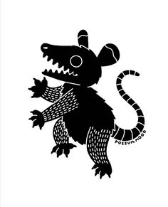 a black and white drawing of a rat