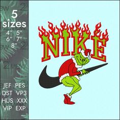 a green and red shirt with the word nike on it's chest, in flames