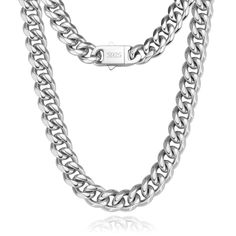 PRICES MAY VARY. 👫【Cuban Link Chain for Men&Boy&Women】The silver jewelry in various sizes, including 18, 20, 22, 24 and 26 inches with a width of 9 mm. This adaptable necklace for men can be worn as either a choker or a long necklace, suitable for different fashion styles and occasions. 👍【High-quality 316l Stainless Steel Necklace】Crafted from 316l stainless steel and 925 sterling silver filled. It features a cuban chain with a strong clasp, which has a delicate design that is easy to open and Silver Chains For Men, Silver Necklace For Men, Cuban Link Chain Men, Mens Chain, Cuban Link Necklace, Silver Chain For Men, Chain For Men, Cuban Link Chain Necklaces, Mens Necklace