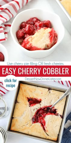 cherry cobbler recipe with text overlay