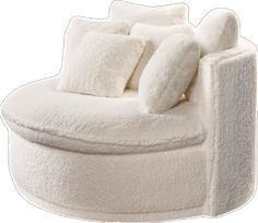 a white chair with four pillows on it