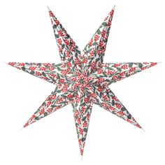 a red and white christmas star ornament on a white background