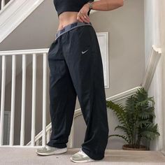 Vintage Nike Oversized fit tick logo straight leg Track Pants Tracksuit Bottom    Tag says Size XXL and can be unisex  32" inner leg Seen on size 10uk, 5'4" for reference Mid rise waist, Spellout logo on inner waistband 🛑 missing drawcord but overall Good condition joggers sportswear trackie track-pant tracksuit bottom sweatpants casual streetwear baggy pants parachute pants y2k 00s gymwear activewear unisex  62 Vintage Brown Nike Track Pants, Nike Vintage, Baggy Pants, Baggy Pant, Casual Streetwear, Vintage Nike, Gym Wear, Dri Fit, Oversized Fits